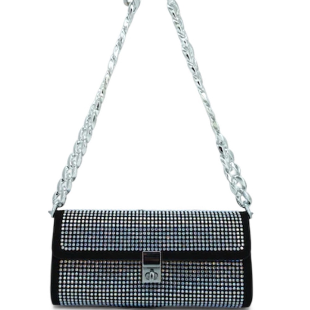 Farsi Rhinestone Shoulder Bag Black/Silver NWT